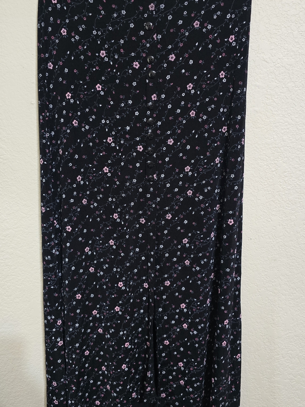 Susan Lawrence Black Maxi Skirt with Pink Floral Print